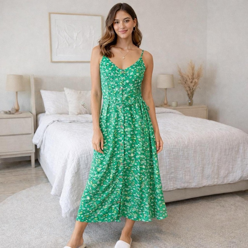 Sienna Sky Green Floral Midi Dress XS